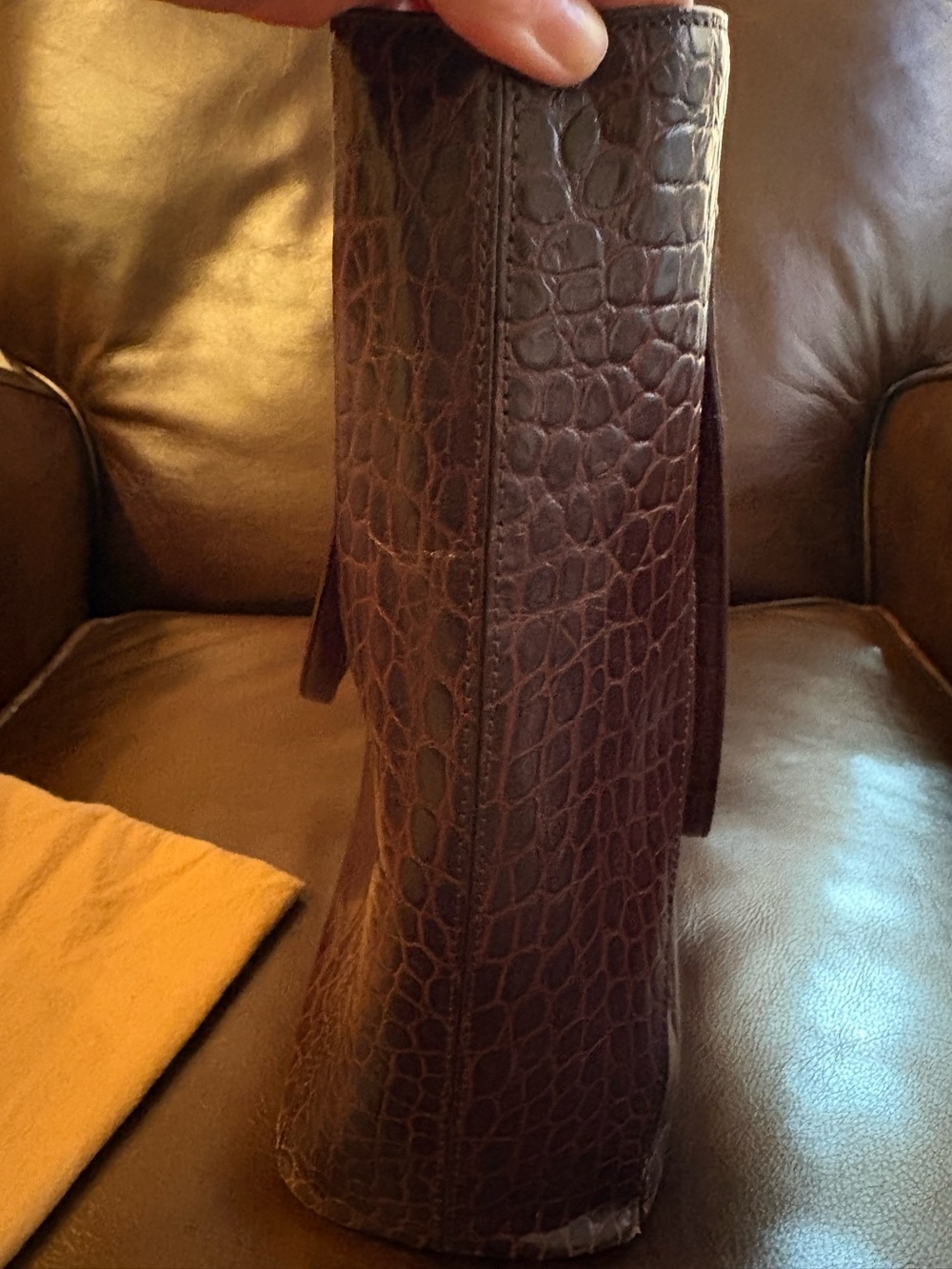 Monsac Brown Croc-Embossed Leather Tote Bag - Picture 5 of 13